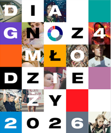 Obraz przedstawia kolorowe kwadraty i zdjęcia młodych osób, na kwadratach znajduje się napis diagnoza młodzieży 2026