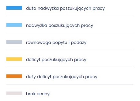 legenda do mapy obrazująca poziom deficytu i nadwyżki