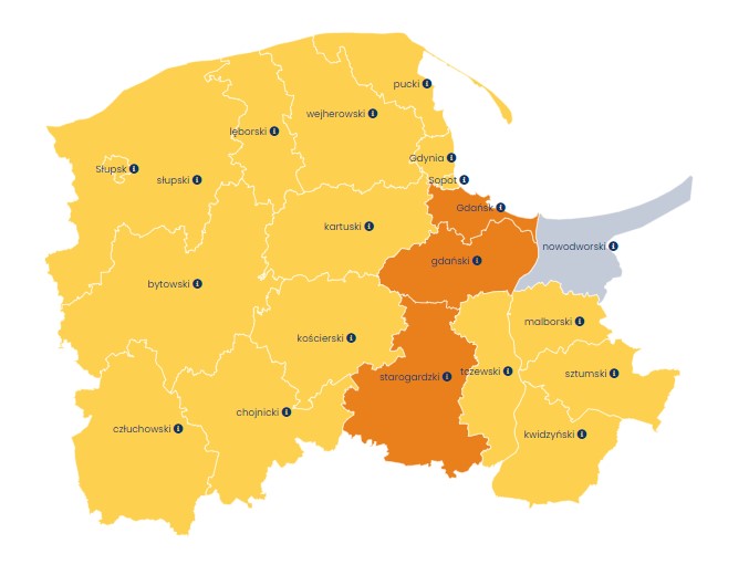 Mapa obrazująca deficyt pielęgniarek w województwie - Barometr Zawodów 2022