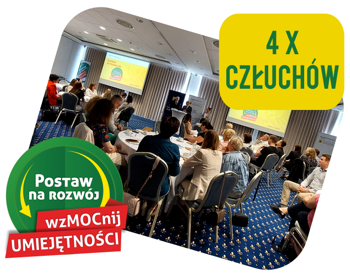 Grafika przedstawia osoby na spotkaniu. W dolnym lewym rogu grafika z hasłem Postaw na rozwój wmzocnij umiejętności. W górnym prawym rogu data i miejsce planowanego spotkania