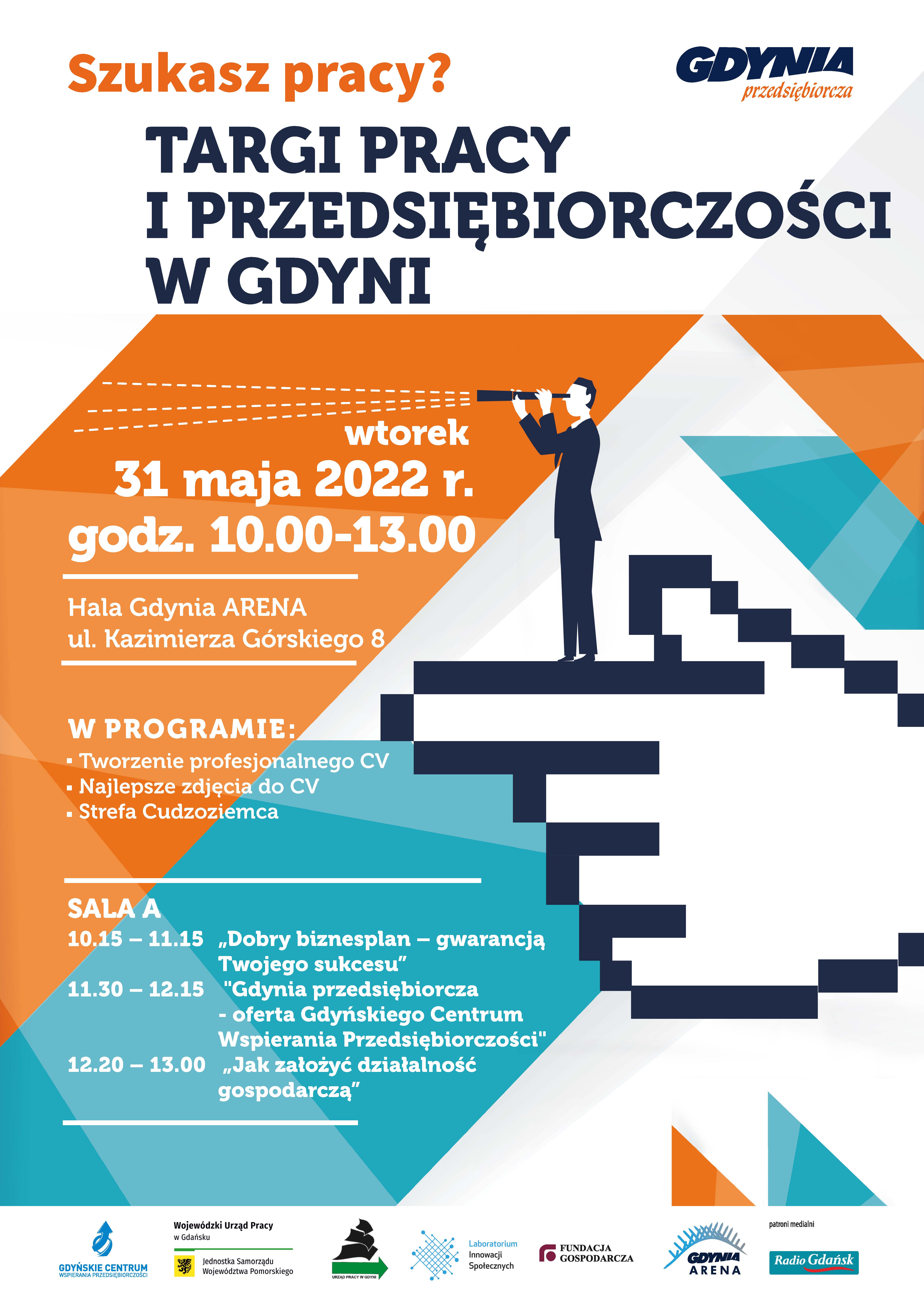 Plakat reklamujący targi pracy w Gdyni w dniu 31 grudnia 2022 roku
