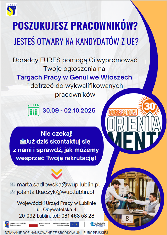 Plakat promujący Dni Kariery Orientamenti  które odbędą się w Genui we Włoszech w dniach 30 września do 02 października br.